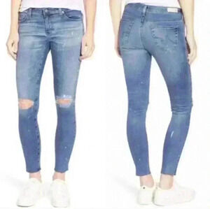 P7034 ag legging ankle white paint splatter distressed jeans size 27